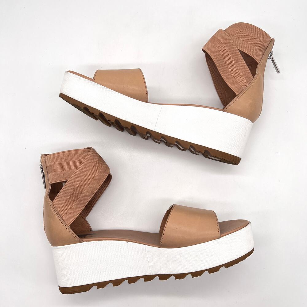 SOREL Cameron Flatform Sandals Womens 10 Tan White Platform Wide Strap Comfort - Picture 5 of 12